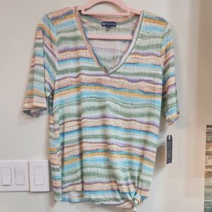 NWT Democracy Multicolor Striped V-Neck Tee